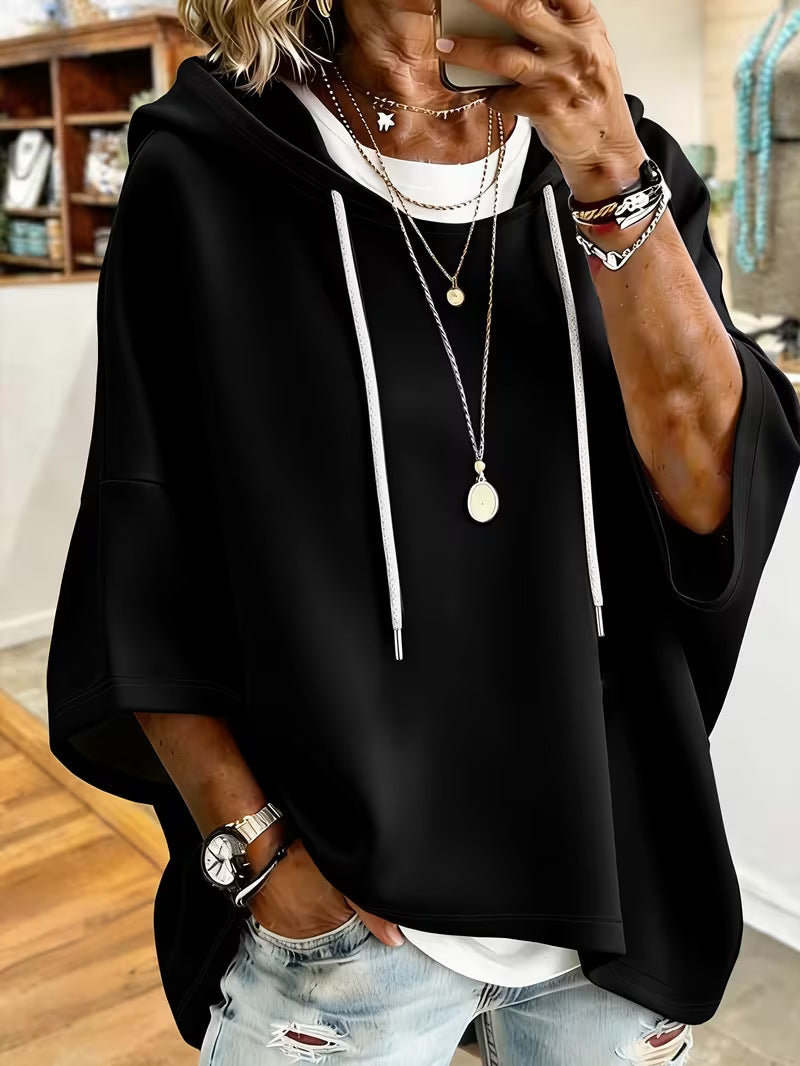 Tessa Wyndmoor | Solid Casual Hoodie With Short Sleeves For Women