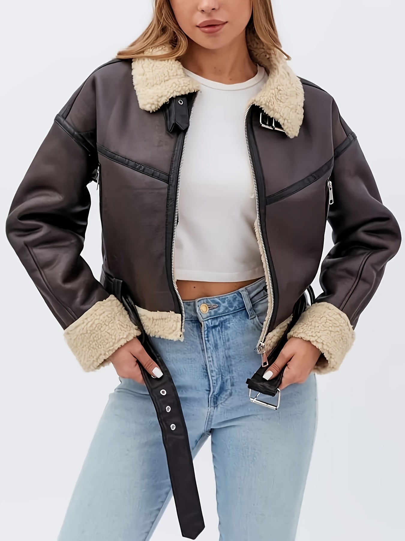 Margaux Ferrand | Cropped Shearling-Lined Leather Jacket For Women