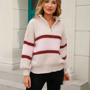 Margot Chastain | Colorblock Zip-Neck Sweater For Women