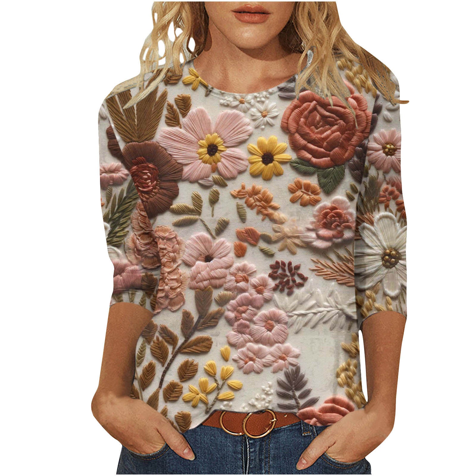 Isadora Winslow | 3D Floral Print Round Neck Top For Women