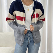 Harriet Devon | Colour-Block Zip Hoodie With Ribbed Knit For Women