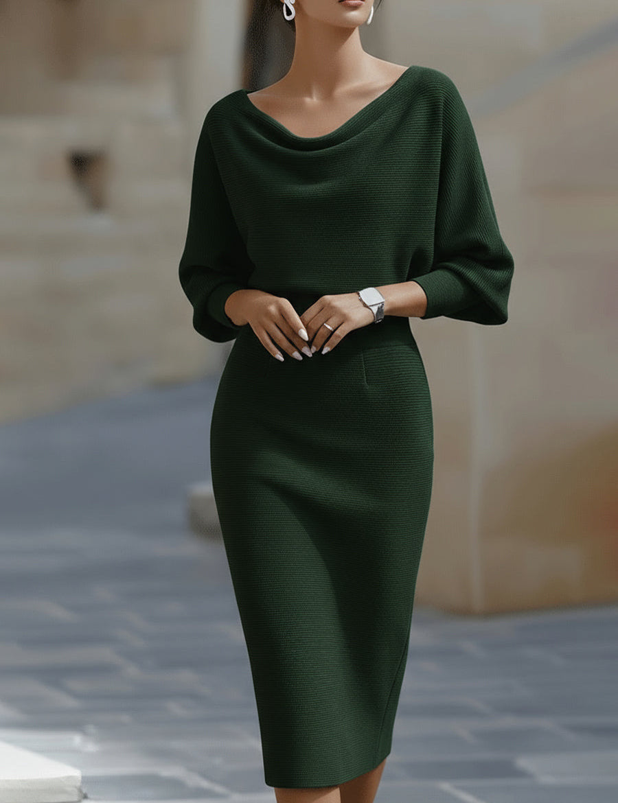 Simone Darcourt | Cowl Neck Batwing Midi Dress For Women