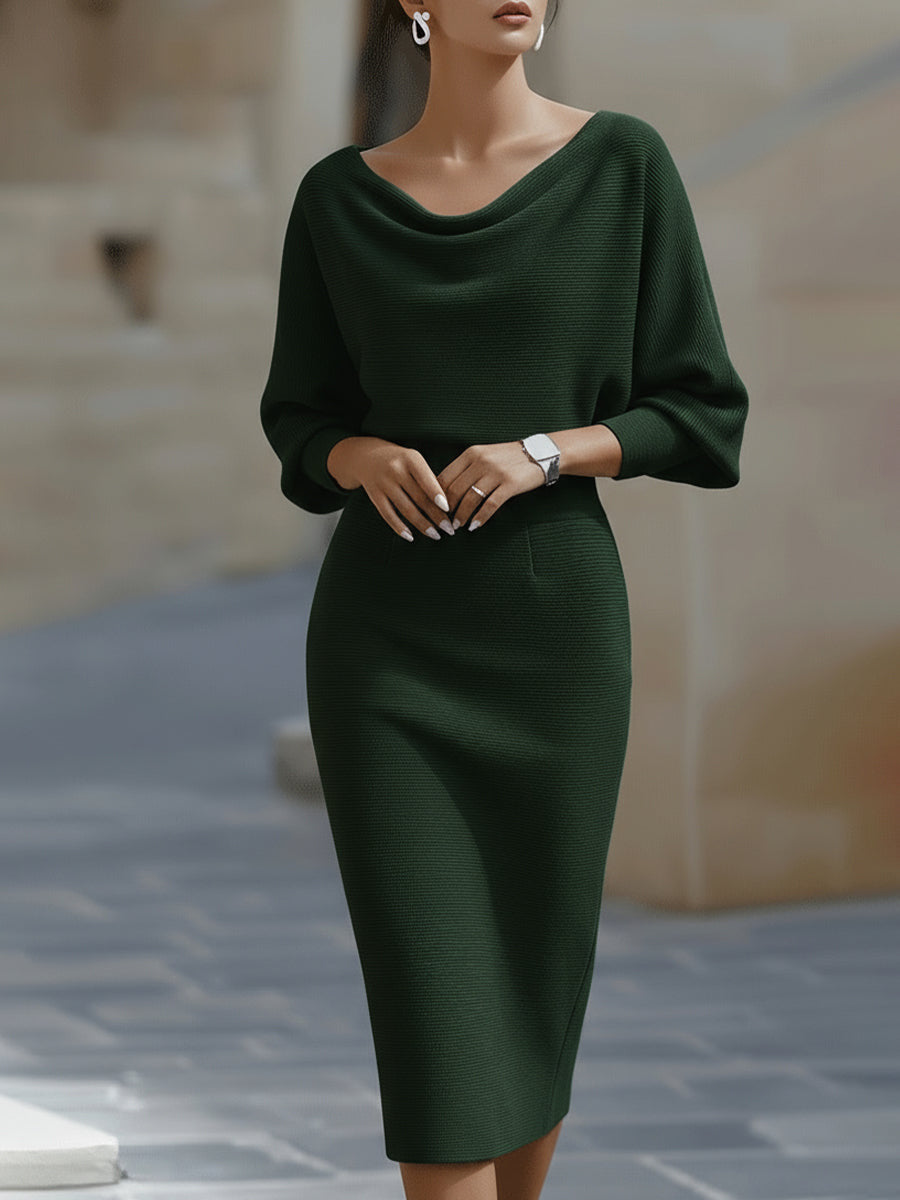 Simone Darcourt | Cowl Neck Batwing Midi Dress For Women