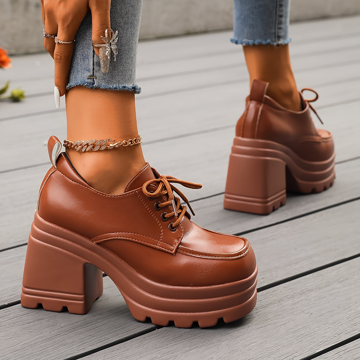 Rosalind Dunmore | Chunky Platform Lace-Up Oxford Heels For Women