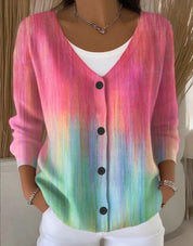 Elara Bloomfield | Printed Button-Up Knit Cardigan For Women