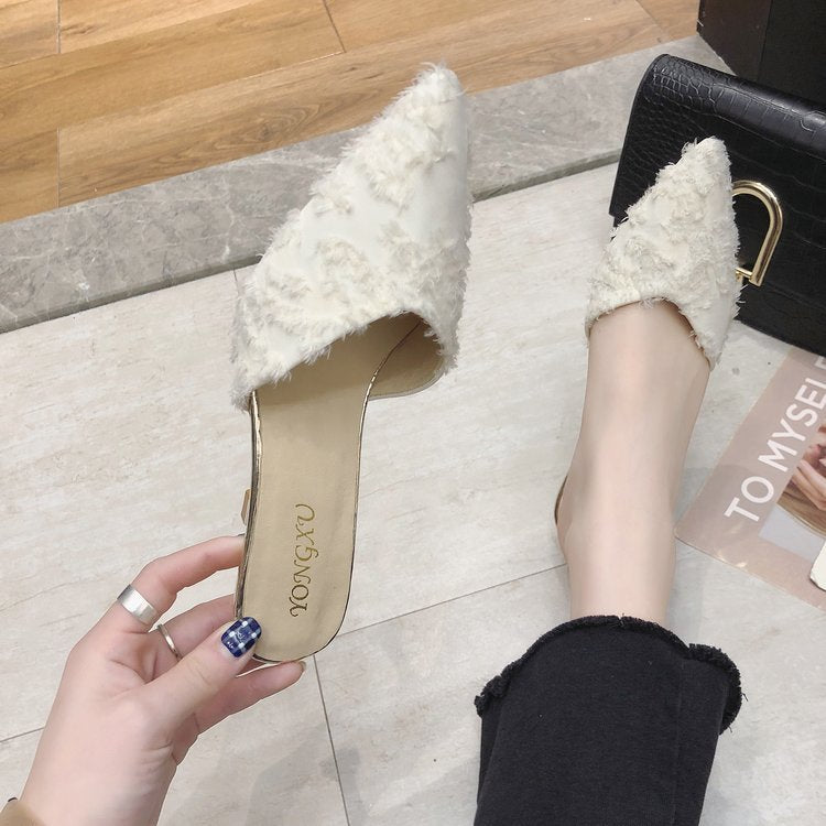 Kinsley Malwell | Fluffy Pointed Toe Mule Heels For Women