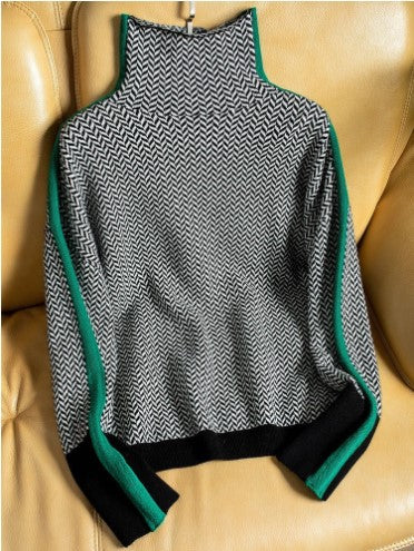 Georgie Braycombe | Stripe Sleeve Turtleneck Sweater For Women