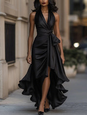 Caroline Penmore | Satin Halter Ruffle Maxi Dress For Women