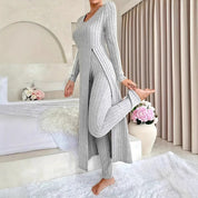 Danielle Castillon | Ribbed Knit Duster Cardigan & Pants Set For Women