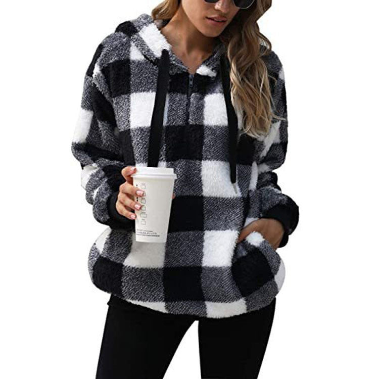 Genevieve Larchant | Plaid Plush Hoodie For Women