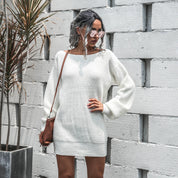 Antoinette Duval | Off-Shoulder Lantern Sleeve Sweater Mini Dress For Women