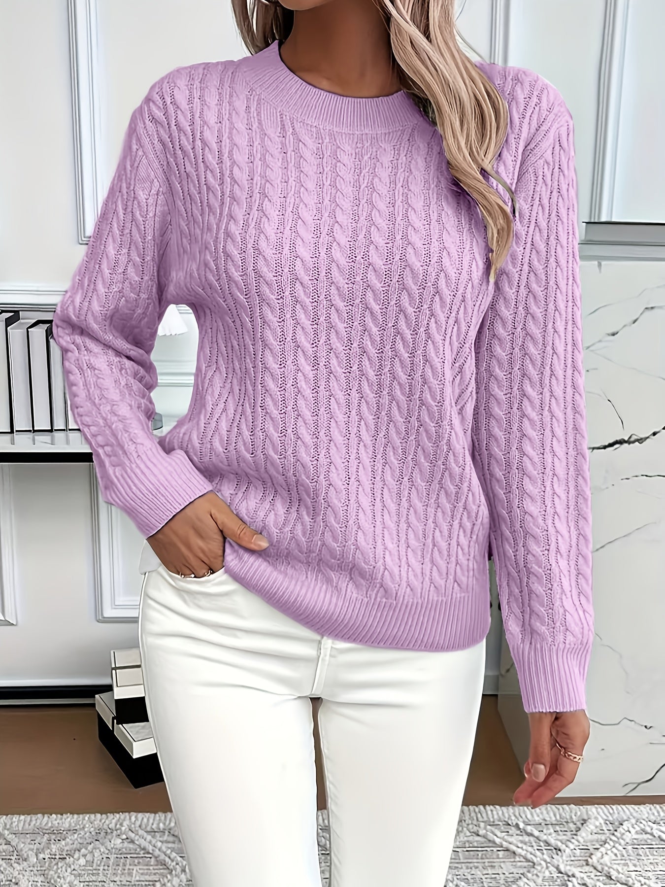 Simone Aldridge | Cable-Knit Round Neck Sweater For Women