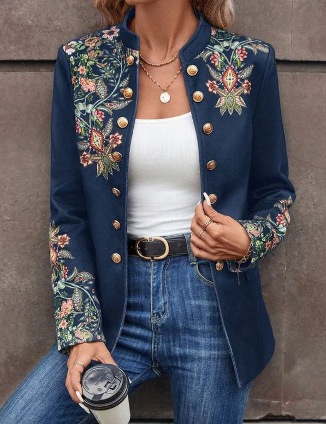 Celestine Armagnac | Floral Embroidered Blazer Jacket For Women