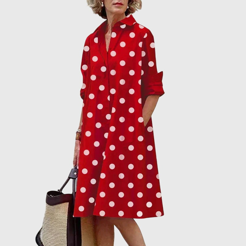 Rosalinde Westmore | Red Midi Shirt Dress with Pockets