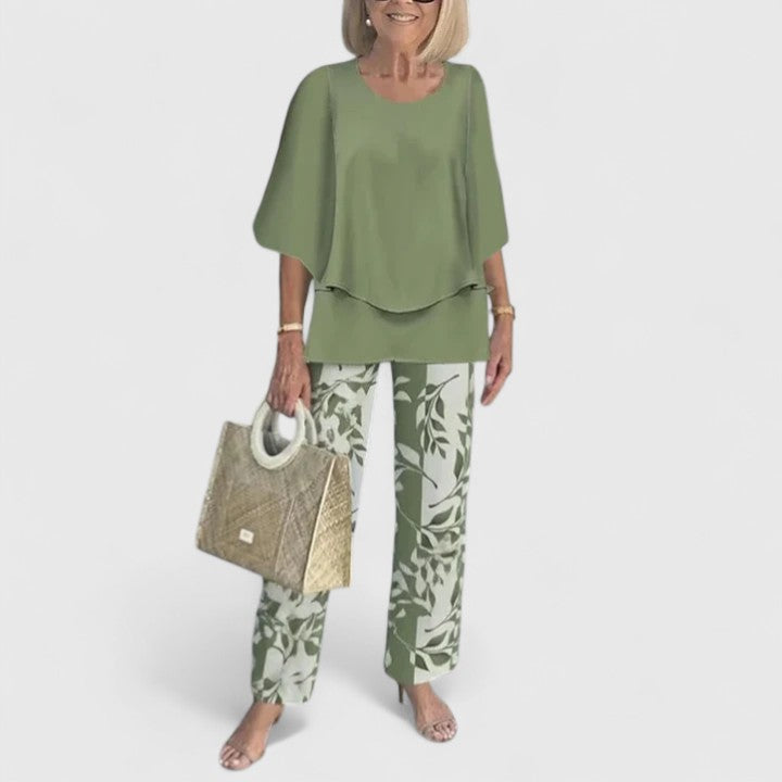Corinne Valbelle | Floral Print Wide-Leg Pants Matching Set