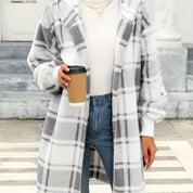 Mathilde Corvin | Plush Plaid Hooded Cardigan For Women