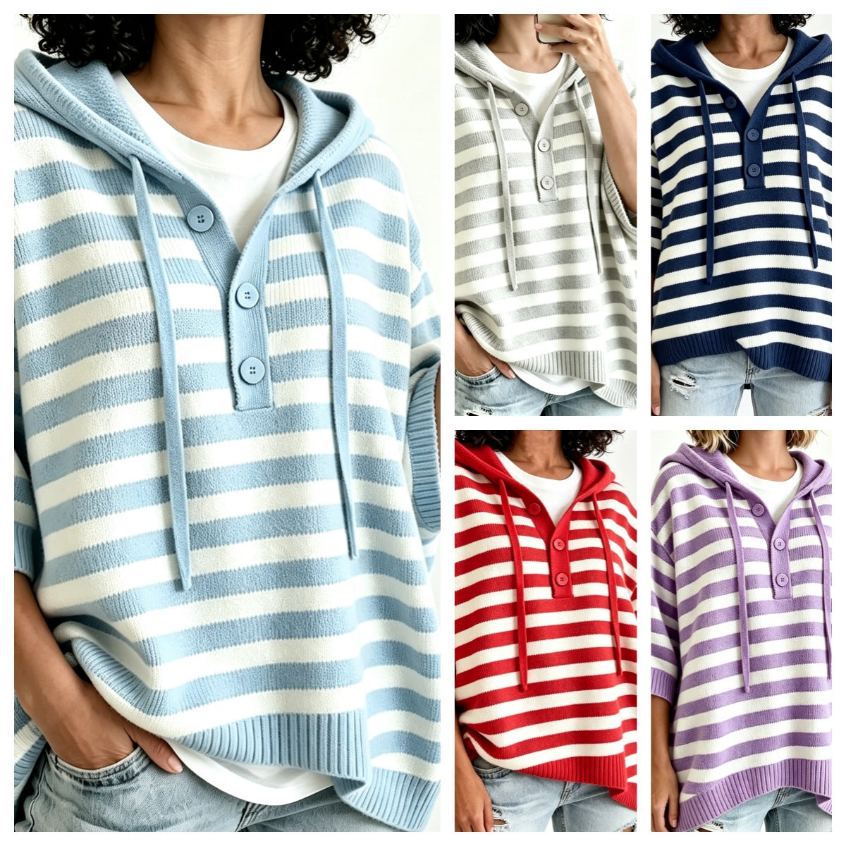 Amelie Rousseau | Striped Hooded Knit Sweater For Women
