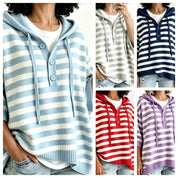 Amelie Rousseau | Striped Hooded Knit Sweater For Women