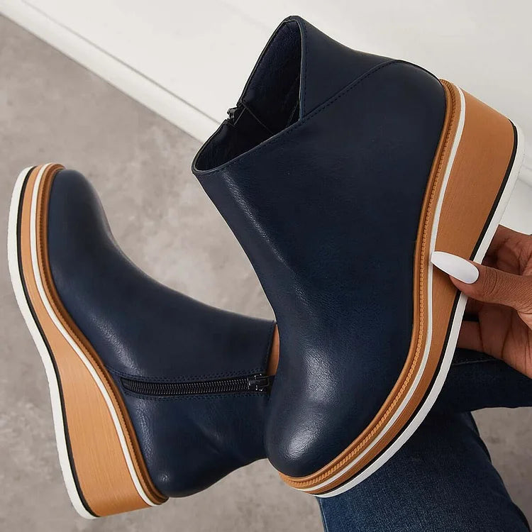 Lucette Fairborne | Navy Wedge Ankle Boots For Women