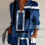 Vera Montcliffe | Geometric Color Block Long Sleeve Shirt For Women