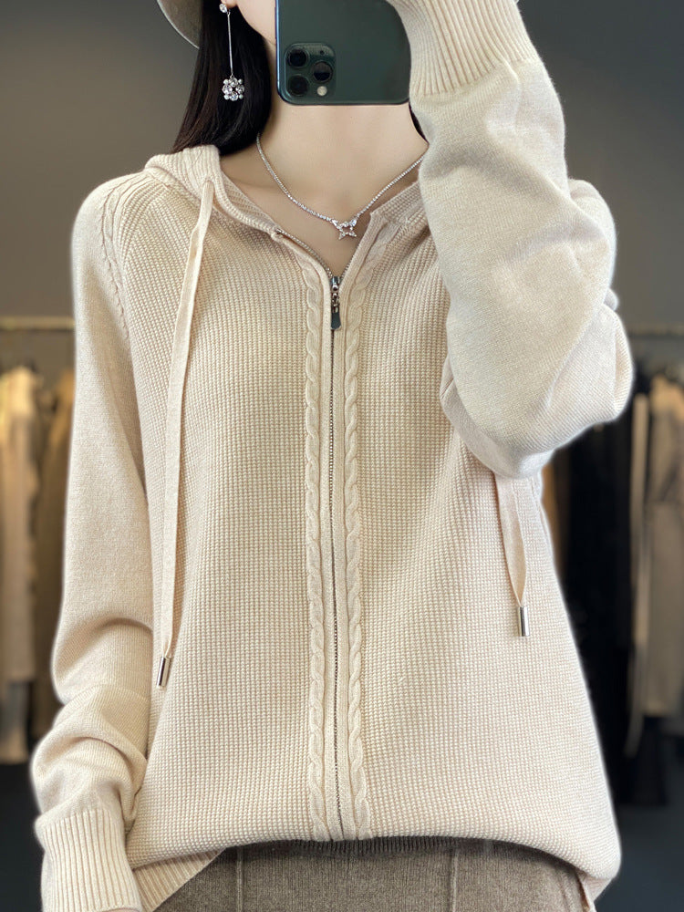 Emilie Cadieux | Hooded Zip-Up Cardigan Sweater For Women