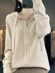 Emilie Cadieux | Hooded Zip-Up Cardigan Sweater For Women