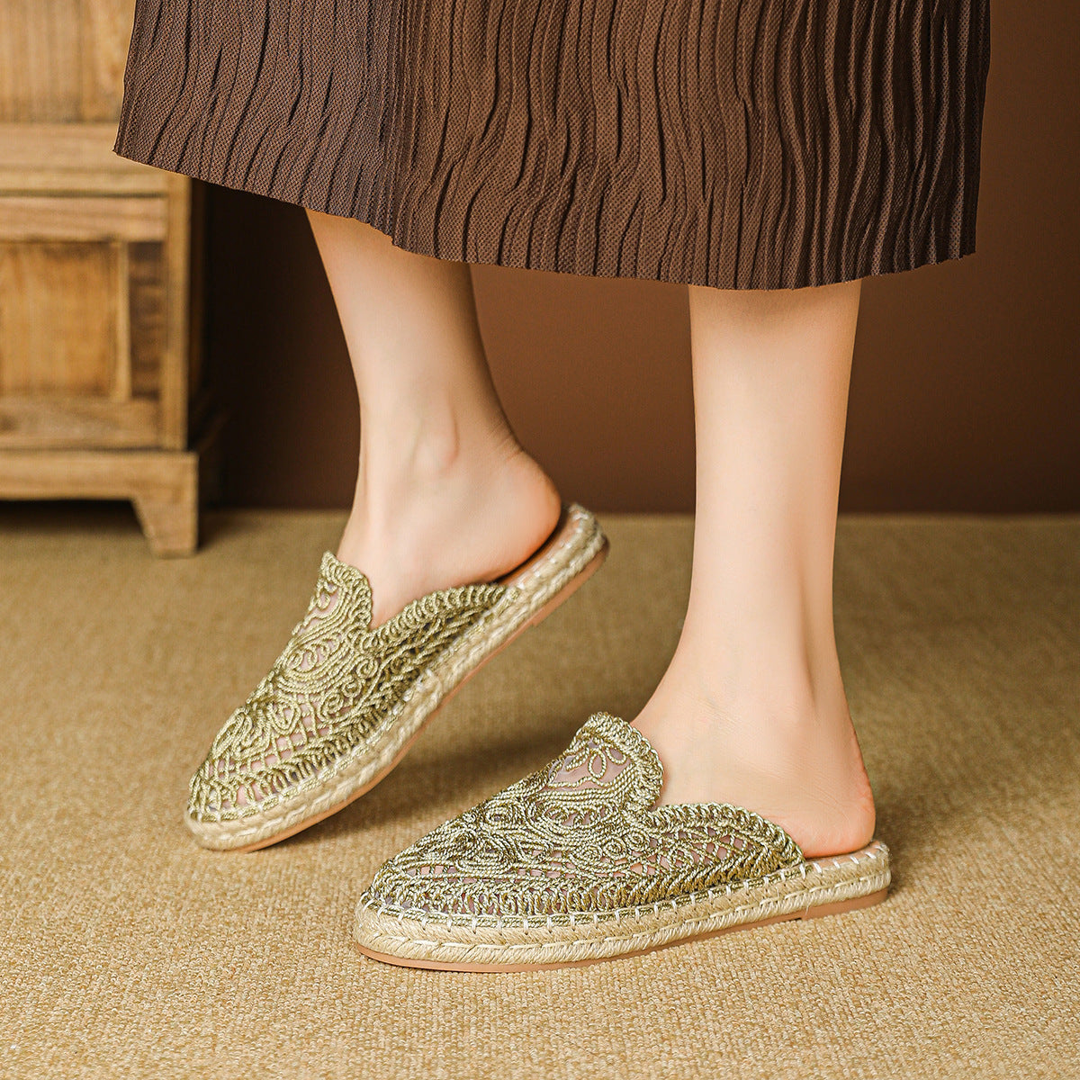 Solange Ferrant | Crochet Espadrille Mule Flats For Women