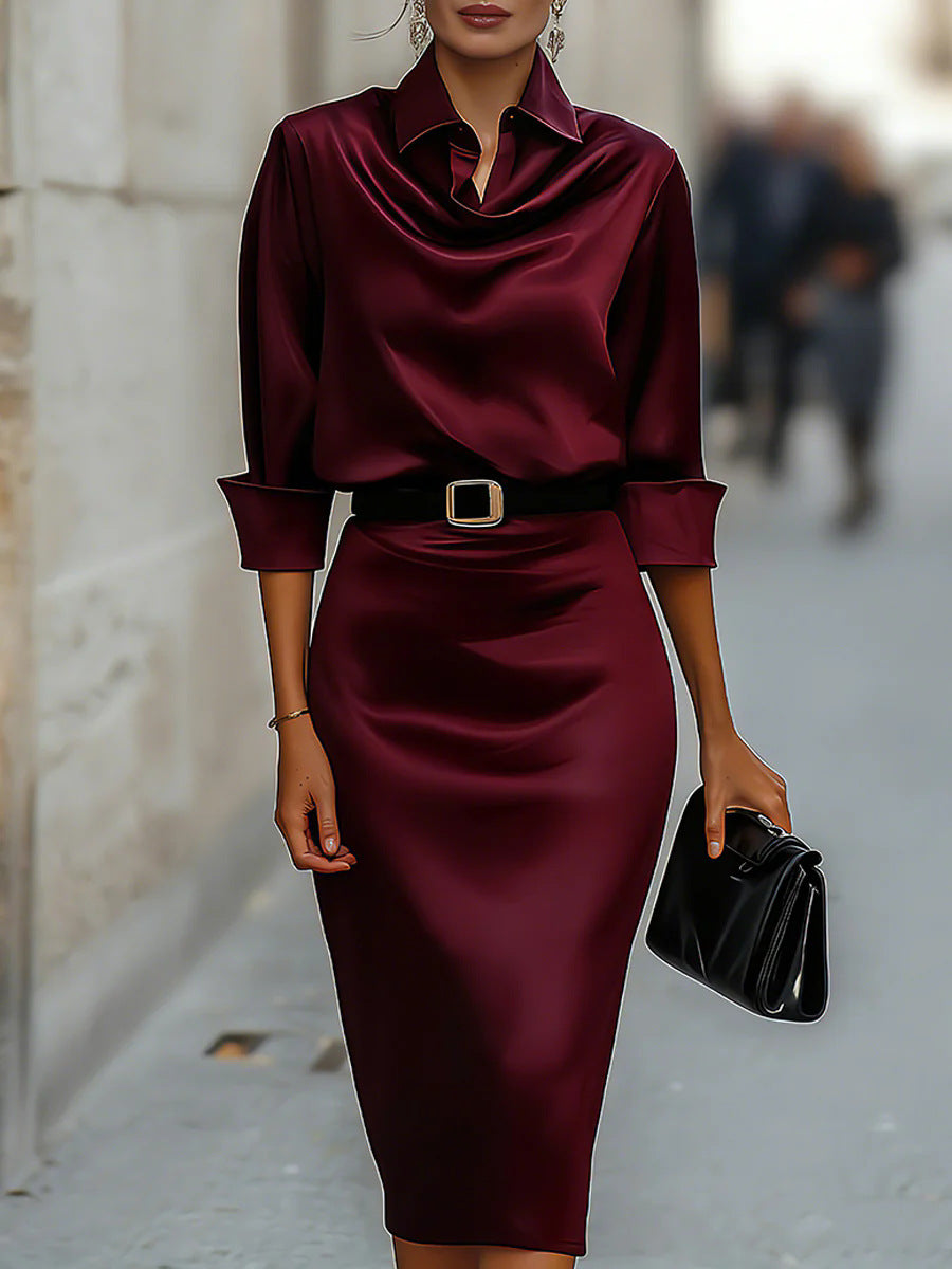 Yara Wickhurst | Satin Cowl Neck Party Midi Dress For Women (Christmas / NYE)