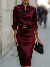 Yara Wickhurst | Satin Cowl Neck Party Midi Dress For Women (Christmas / NYE)