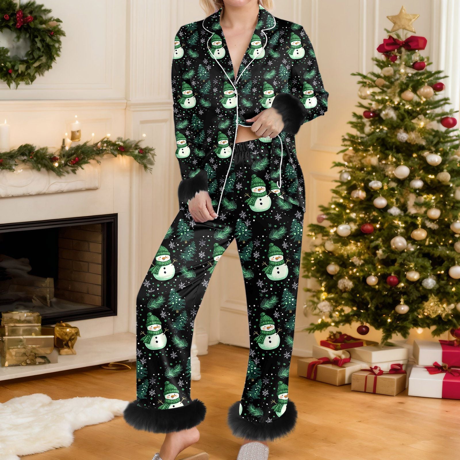Cozy Yule | Snowman Print Christmas Pyjamas For Women