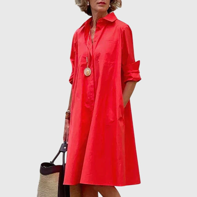 Rosalinde Westmore | Red Midi Shirt Dress with Pockets