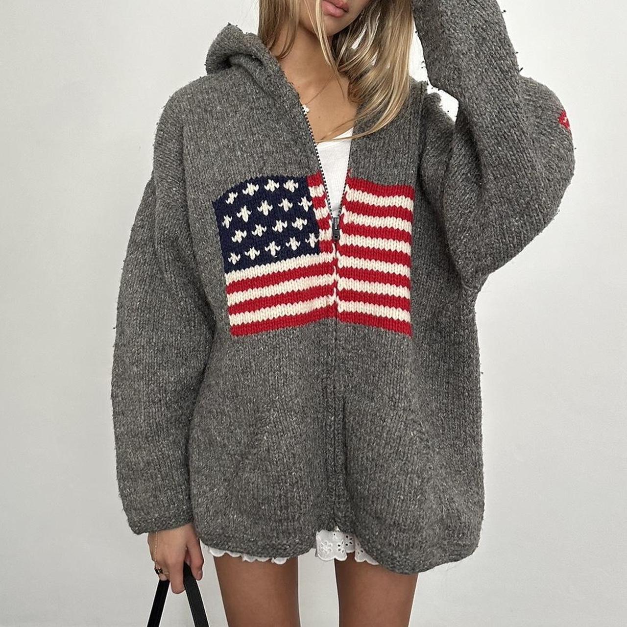 Madeleine Valmont | Grey Flag Veterans Day Zip Hoodie Cardigan For Women