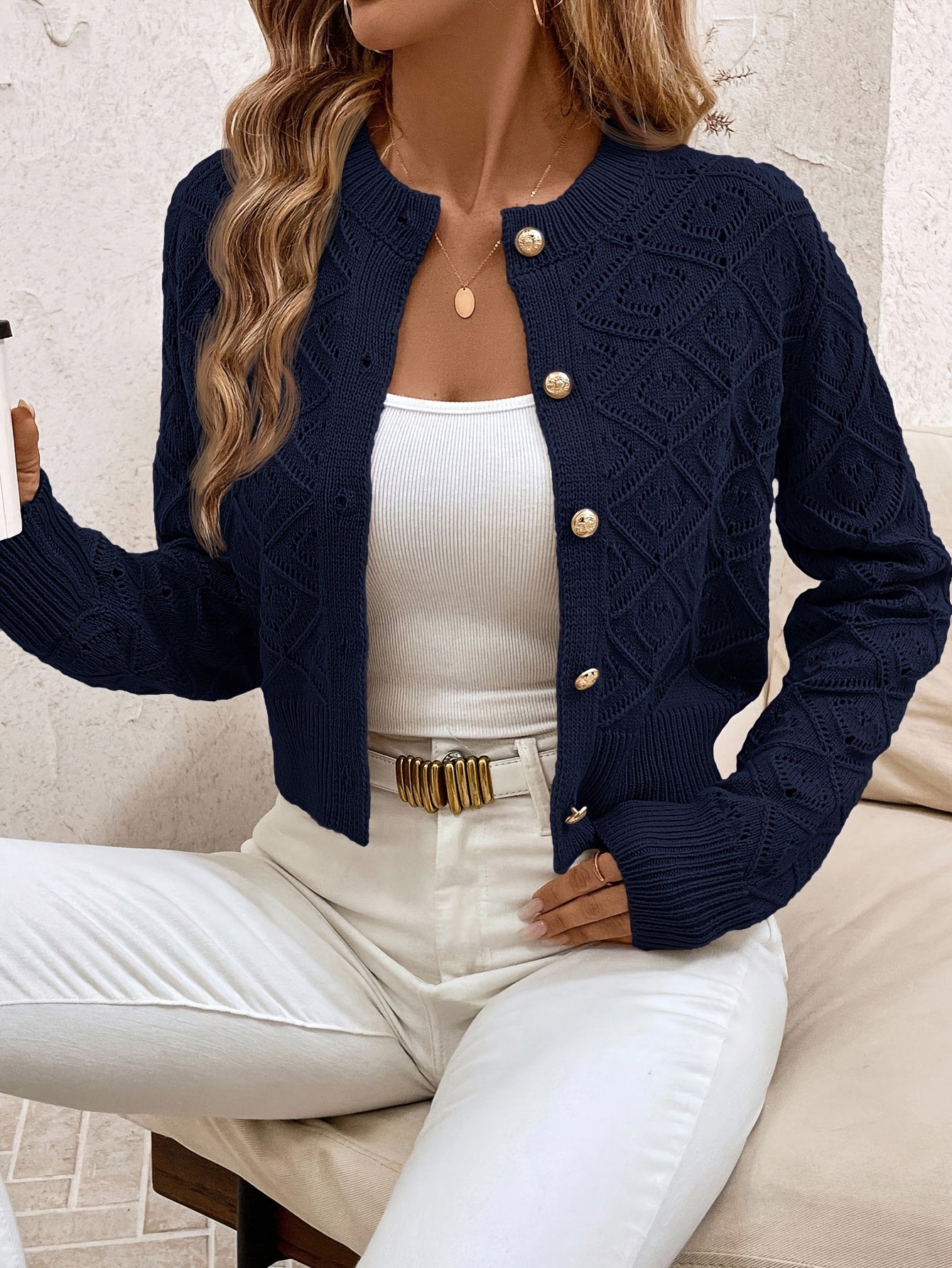 Camille Sorrentino | Diamond-Knit Sweater With Button-Front Detail For Women