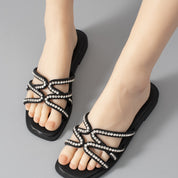 Vittoria Sant'Angelo | Rhinestone Flat Slide Sandals For Women