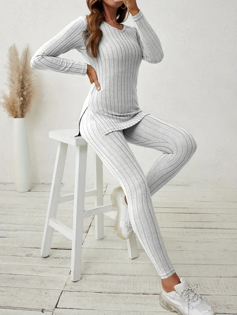 Celine Aubert | Ribbed Knit Two-Piece Lounge Set For Women