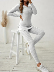 Celine Aubert | Ribbed Knit Two-Piece Lounge Set For Women