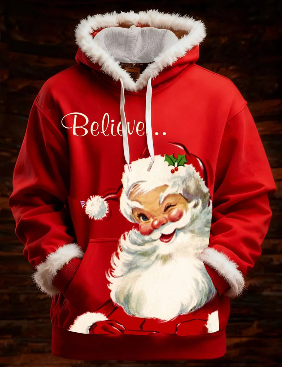 Francesca Hartwell | Flag Santa Print Christmas Hoodie For Women