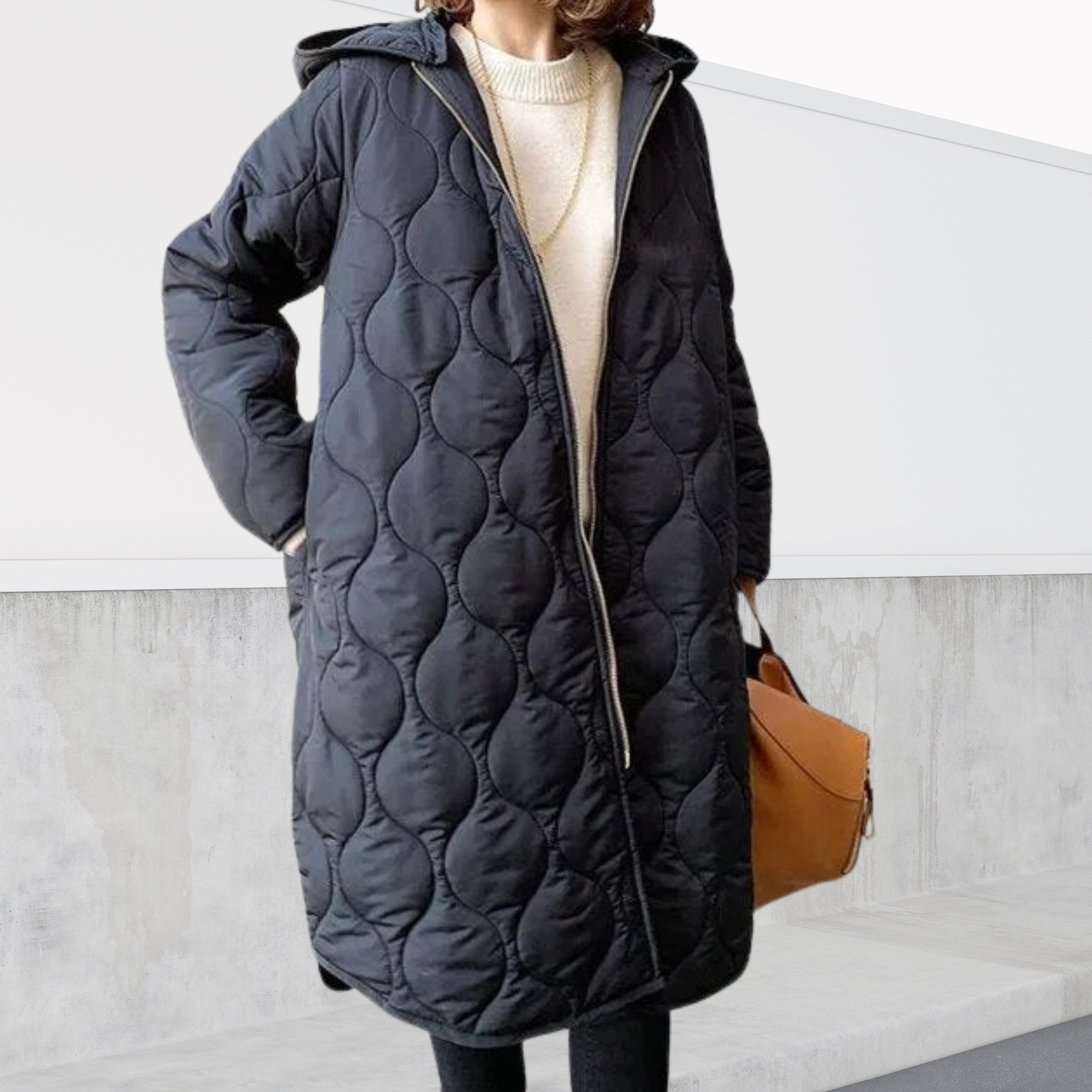 Eloise Hartbourne | Oversized Quilted Hooded Parka Coat in Navy