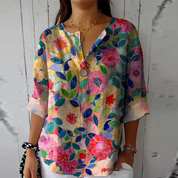 Celestine Wainwright | Chic Floral Print V-Neck Blouse