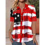 Renata Clearfield | American Flag Print Button-Down Shirt For Women