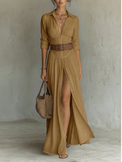 Elaine Trentwood | Button-Down V-Neck Maxi Dress For Women