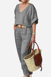 Vittoria Dunmore | Red V-Neck Batwing Top & Straight-Leg Pants Set