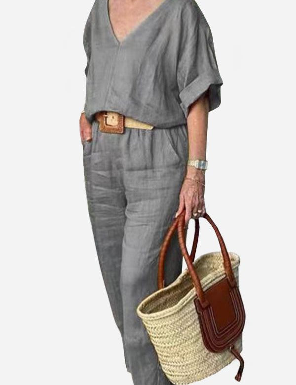 Vittoria Dunmore | Red V-Neck Batwing Top & Straight-Leg Pants Set