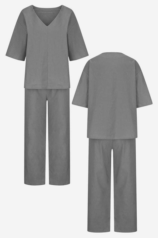 Vittoria Dunmore | Red V-Neck Batwing Top & Straight-Leg Pants Set