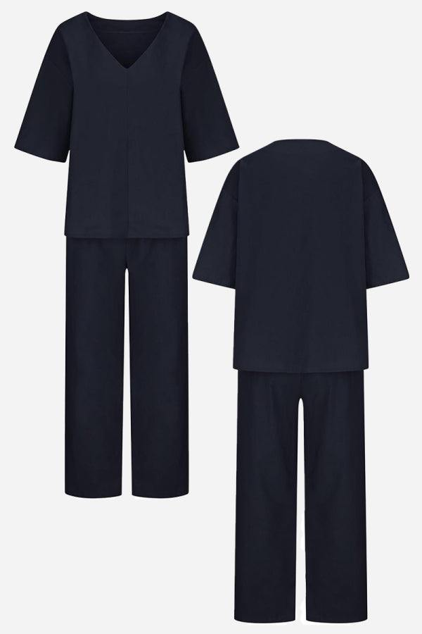 Vittoria Dunmore | Red V-Neck Batwing Top & Straight-Leg Pants Set