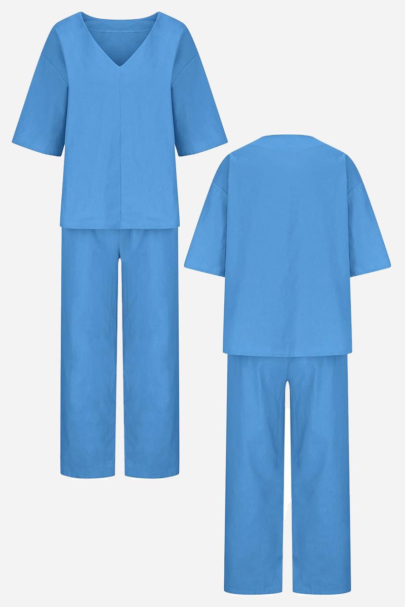 Vittoria Dunmore | Red V-Neck Batwing Top & Straight-Leg Pants Set