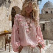 Aurora Delvigne | Rose-Embroidered Bohemian Blouse For Women