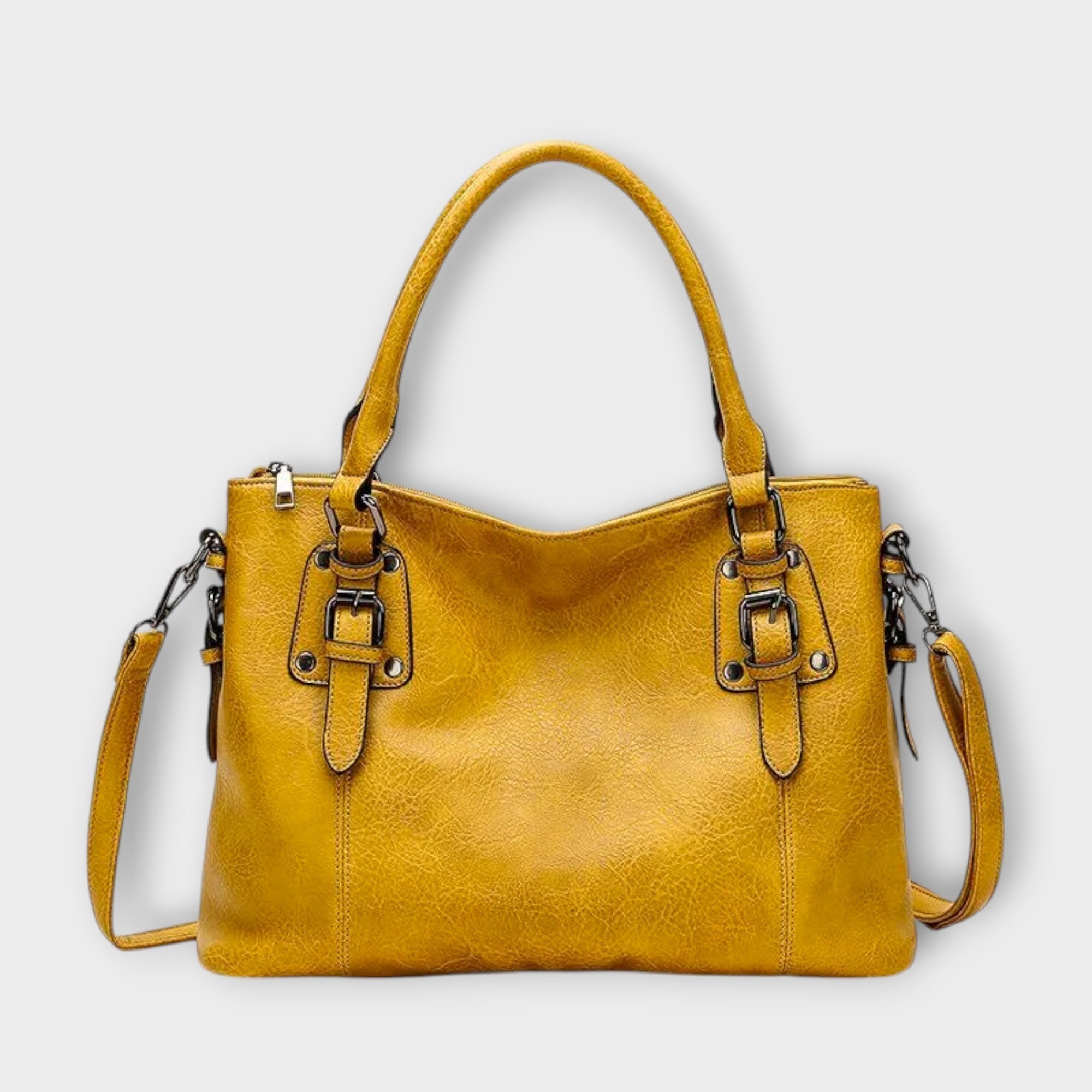 Nicolette Beauvais | Brown Faux Leather Tote Handbag with Shoulder Strap