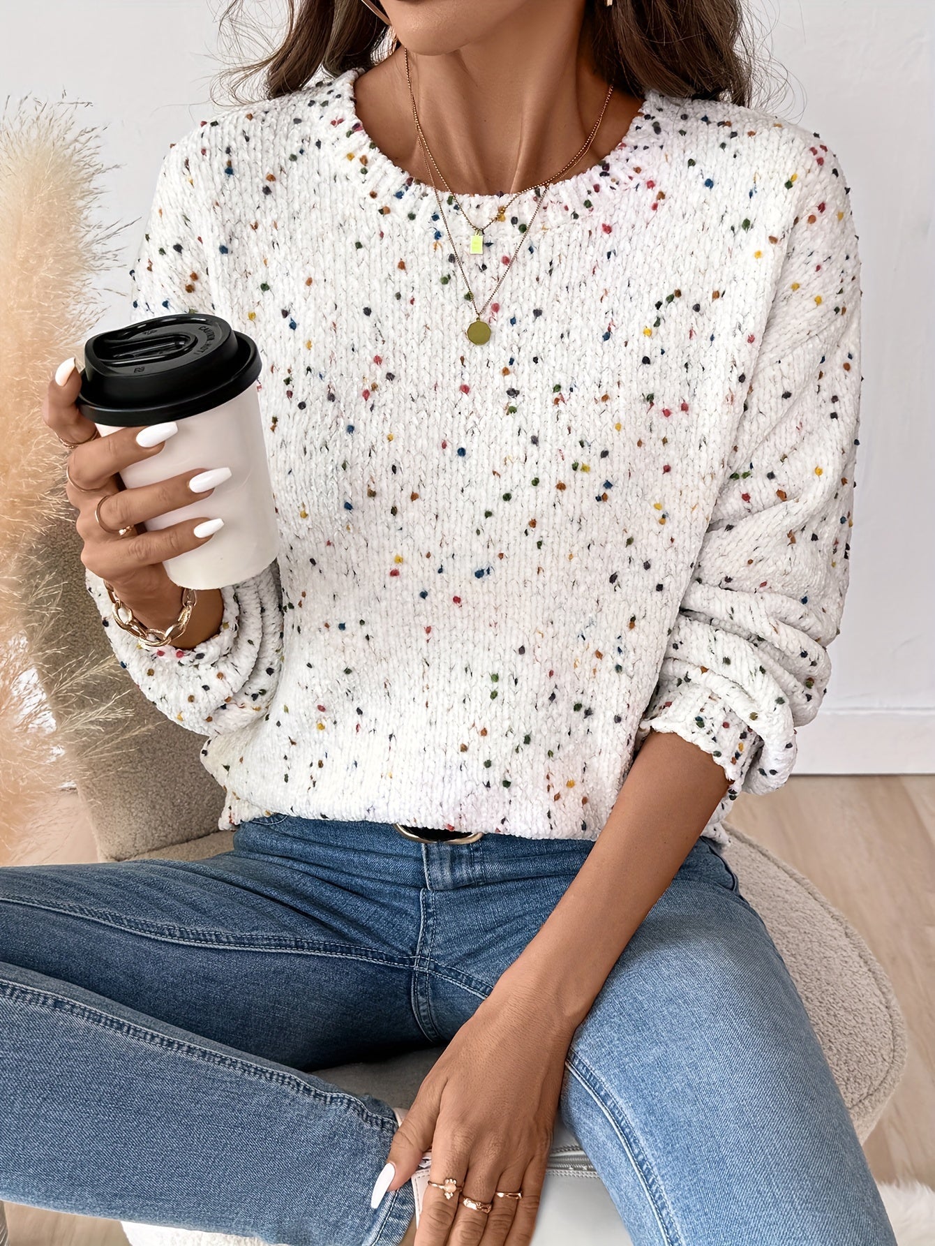 Josephine Vantroy | Speckled Round Neck Sweater For Women