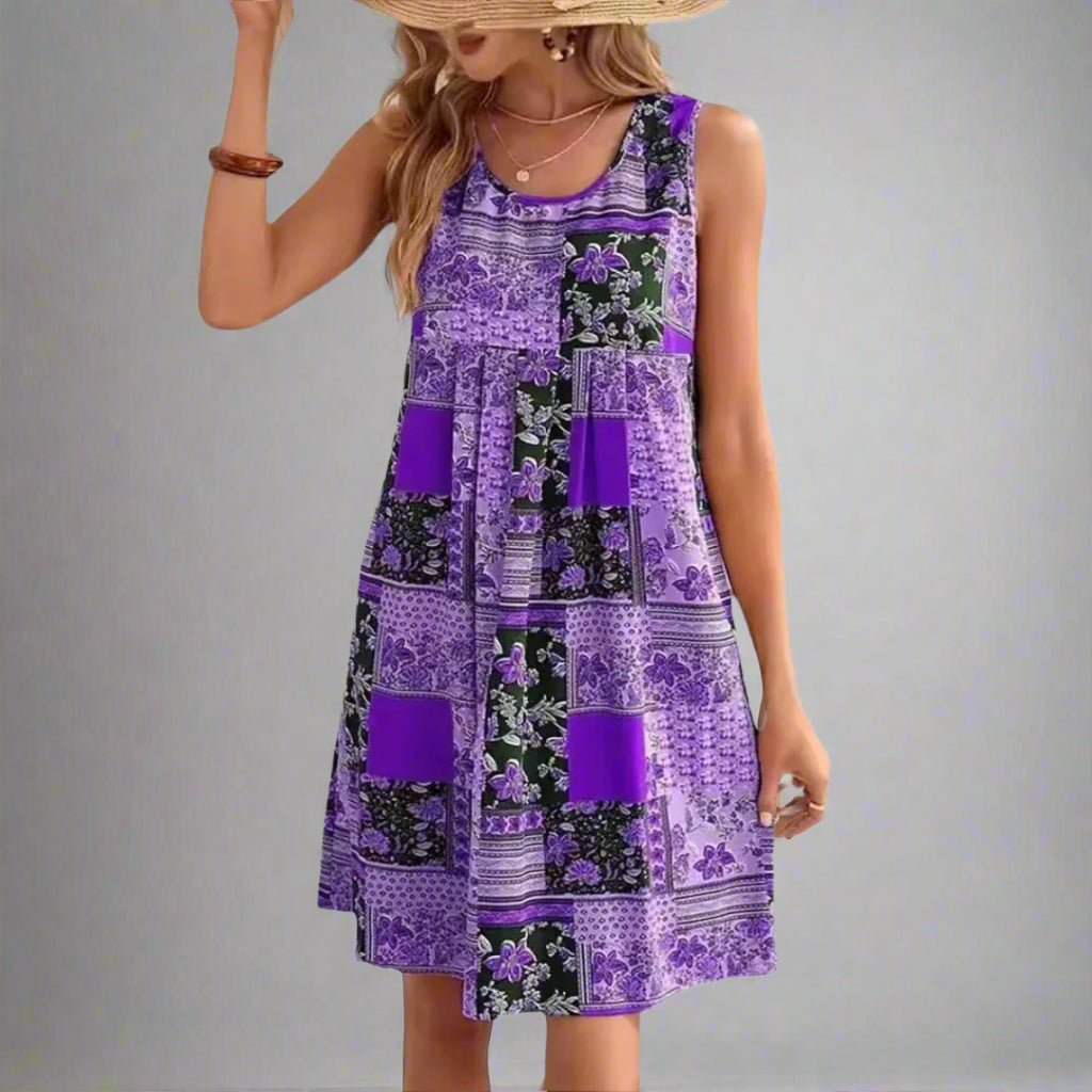 Delphine Ashcourt | Boho Patchwork Print Sleeveless Mini Dress